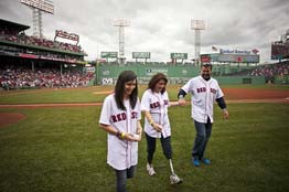 Celeste Corcoran after tossing the first pitch at Fenway on Sept. 14.