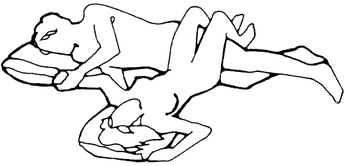 Figure 4 - The woman lies on her back with knees flexed. This can be used when the woman has severe contractures.